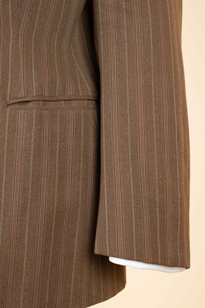 SWEDISH 1940S/1950S BROWN STRIPED TWO PIECE SUIT BY TIGER. SIZE CA EU 48