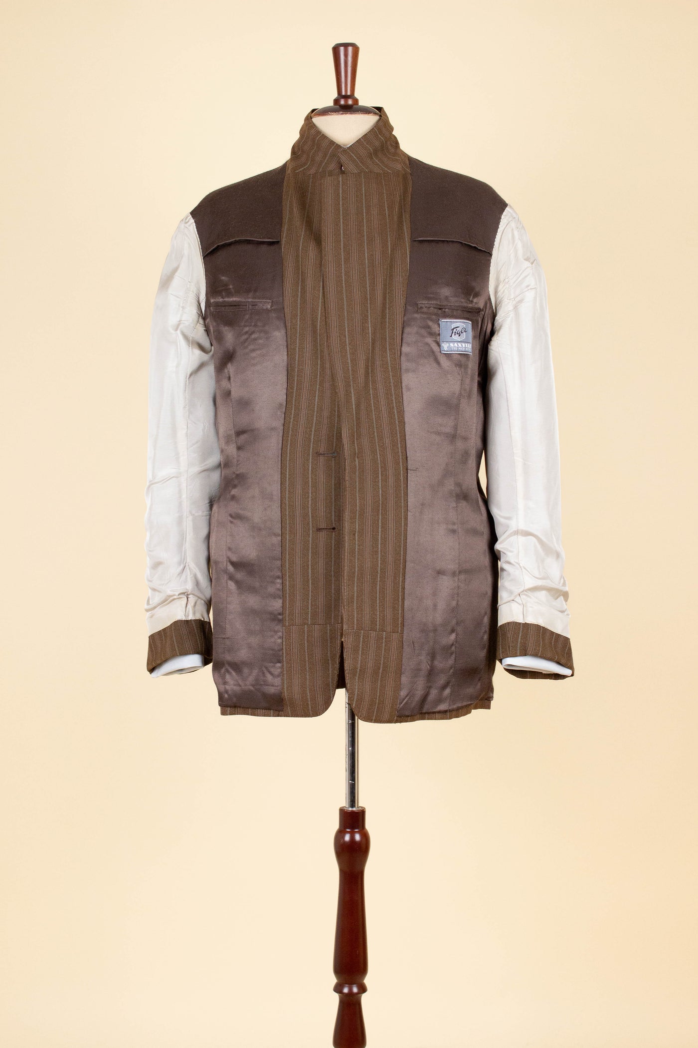 SWEDISH 1940S/1950S BROWN STRIPED TWO PIECE SUIT BY TIGER. SIZE CA EU 48