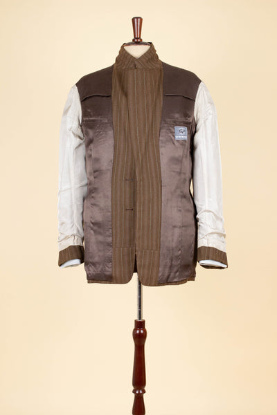 SWEDISH 1940S/1950S BROWN STRIPED TWO PIECE SUIT BY TIGER. SIZE CA EU 48