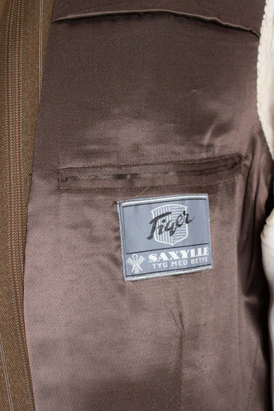 SWEDISH 1940S/1950S BROWN STRIPED TWO PIECE SUIT BY TIGER. SIZE CA EU 48
