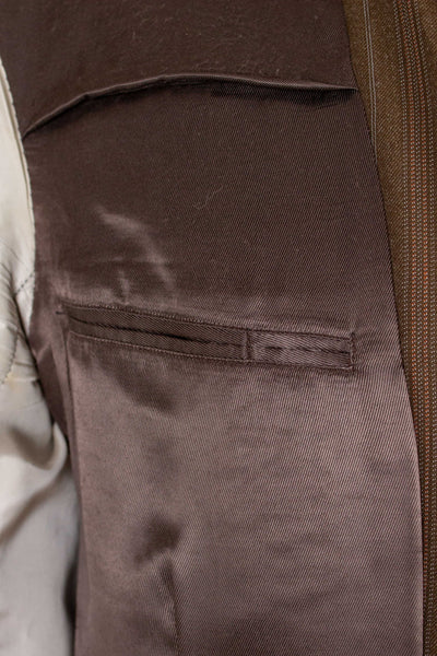 SWEDISH 1940S/1950S BROWN STRIPED TWO PIECE SUIT BY TIGER. SIZE CA EU 48