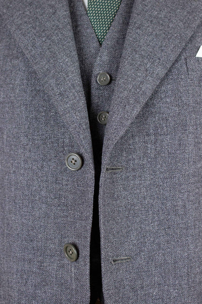 SWEDISH 1955 GREY MÉLANGE THREE PIECE BESPOKE SUIT BY MEA. SIZE CA EU 48