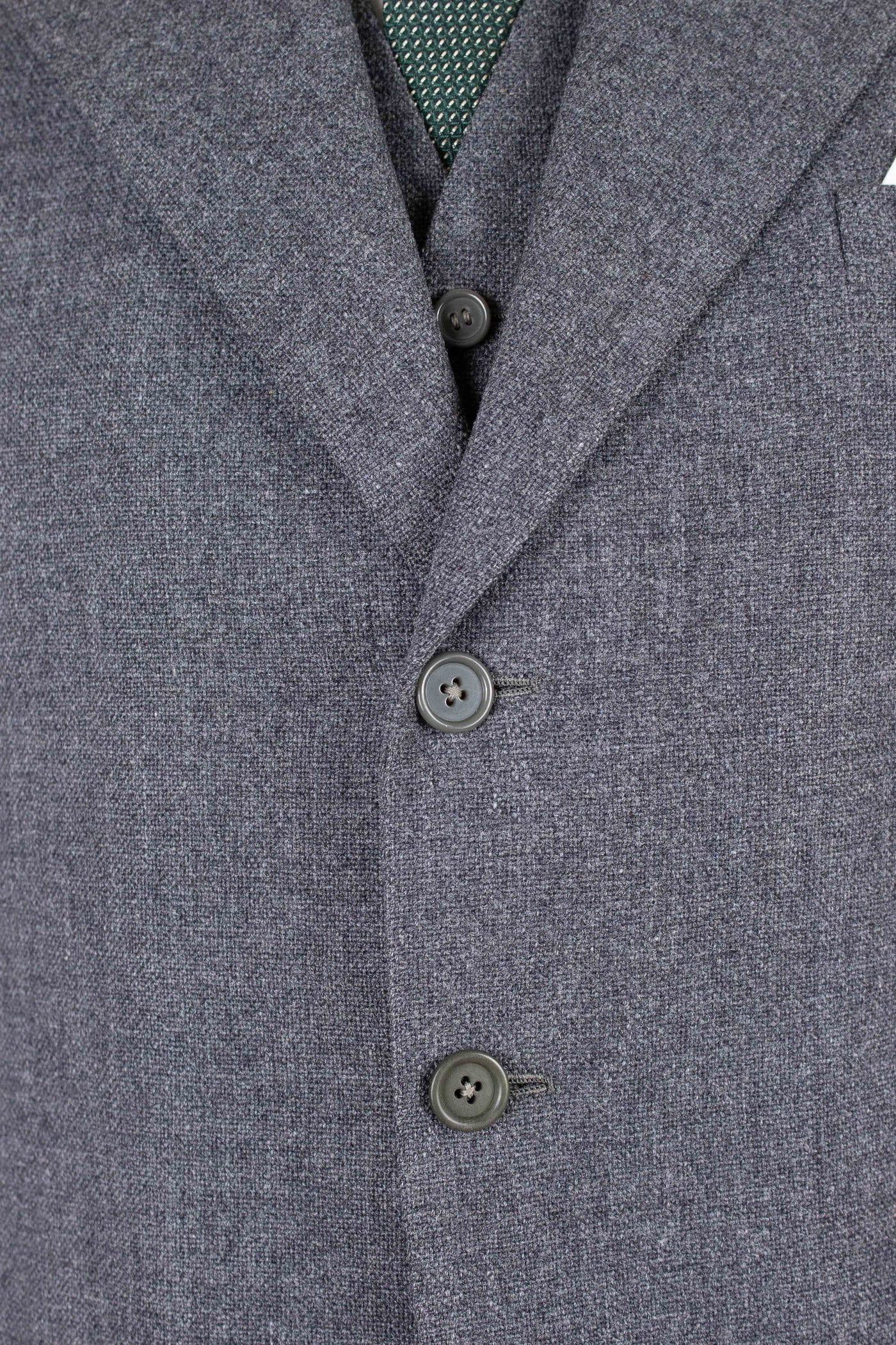 SWEDISH 1955 GREY MÉLANGE THREE PIECE BESPOKE SUIT BY MEA. SIZE CA EU 48