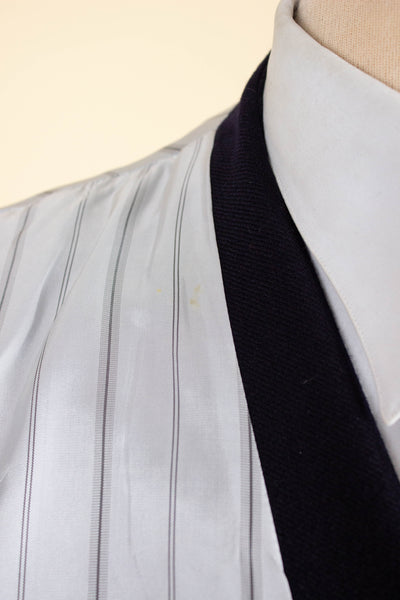 SWEDISH 1940S/1950S NAVY BLUE THREE PIECE DOUBLE BREASTED BESPOKE SUIT BY UNKNOWN MAKER. SIZE CA EU 50