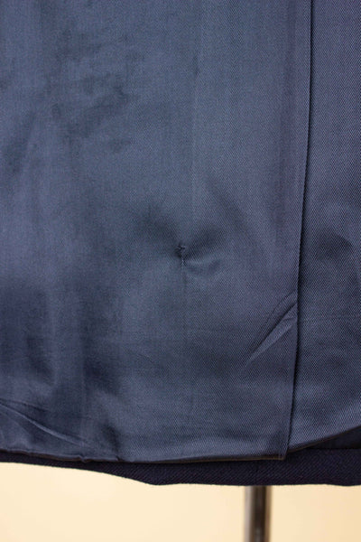 SWEDISH 1940S/1950S NAVY BLUE THREE PIECE DOUBLE BREASTED BESPOKE SUIT BY UNKNOWN MAKER. SIZE CA EU 50