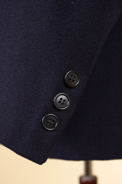 SWEDISH 1940S/1950S NAVY BLUE THREE PIECE DOUBLE BREASTED BESPOKE SUIT BY UNKNOWN MAKER. SIZE CA EU 50