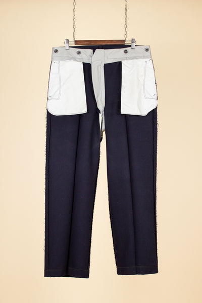 SWEDISH 1940S/1950S NAVY BLUE THREE PIECE DOUBLE BREASTED BESPOKE SUIT BY UNKNOWN MAKER. SIZE CA EU 50