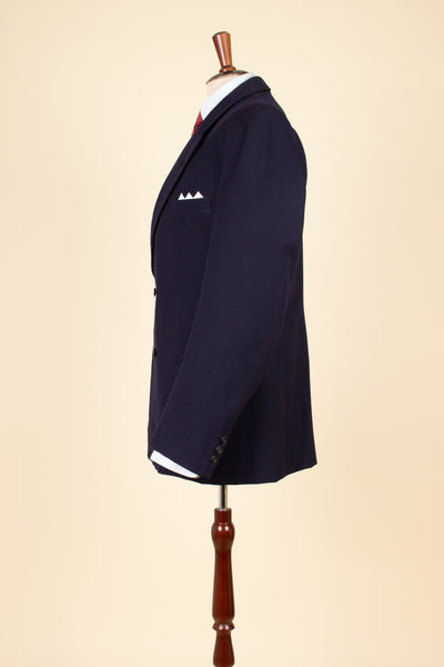 SWEDISH 1940S/1950S NAVY BLUE THREE PIECE DOUBLE BREASTED BESPOKE SUIT BY UNKNOWN MAKER. SIZE CA EU 50