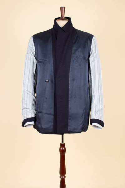 SWEDISH 1940S/1950S NAVY BLUE THREE PIECE DOUBLE BREASTED BESPOKE SUIT BY UNKNOWN MAKER. SIZE CA EU 50