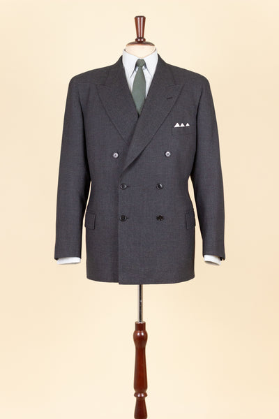 SWEDISH 1949 GREY TWO PIECE DOUBLE BREASTED BESPOKE SUIT BY HENRY TÖRNSTEN & CO. SIZE CA EU 50