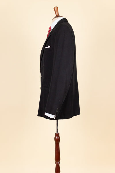 SWEDISH 1930S/1940S BLACK TWO PIECE DOUBLE BREASTED BESPOKE SUIT. SIZE CA EU 52-54