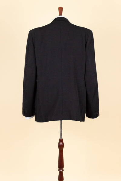 SWEDISH 1930S/1940S BLACK TWO PIECE DOUBLE BREASTED BESPOKE SUIT. SIZE CA EU 52-54