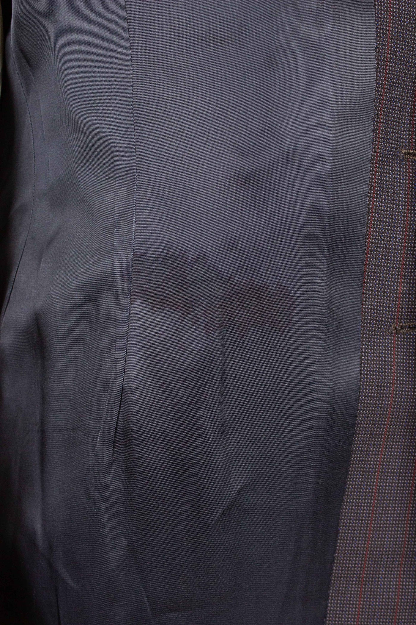 SWEDISH 1955 BROWN STRIPED TWO PIECE BESPOKE SUIT BY M. OLSSON. SIZE CA EU 46-48