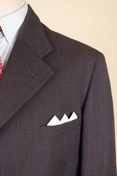 SWEDISH 1955 BROWN STRIPED TWO PIECE BESPOKE SUIT BY M. OLSSON. SIZE CA EU 46-48