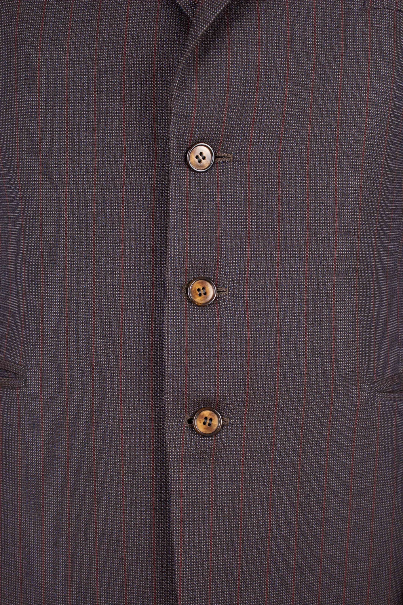 SWEDISH 1955 BROWN STRIPED TWO PIECE BESPOKE SUIT BY M. OLSSON. SIZE CA EU 46-48