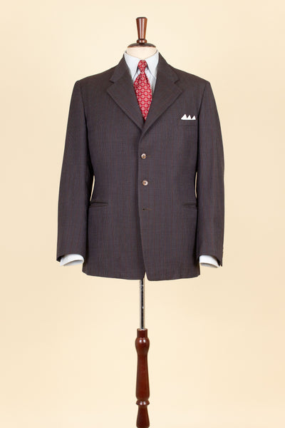 SWEDISH 1955 BROWN STRIPED TWO PIECE BESPOKE SUIT BY M. OLSSON. SIZE CA EU 46-48