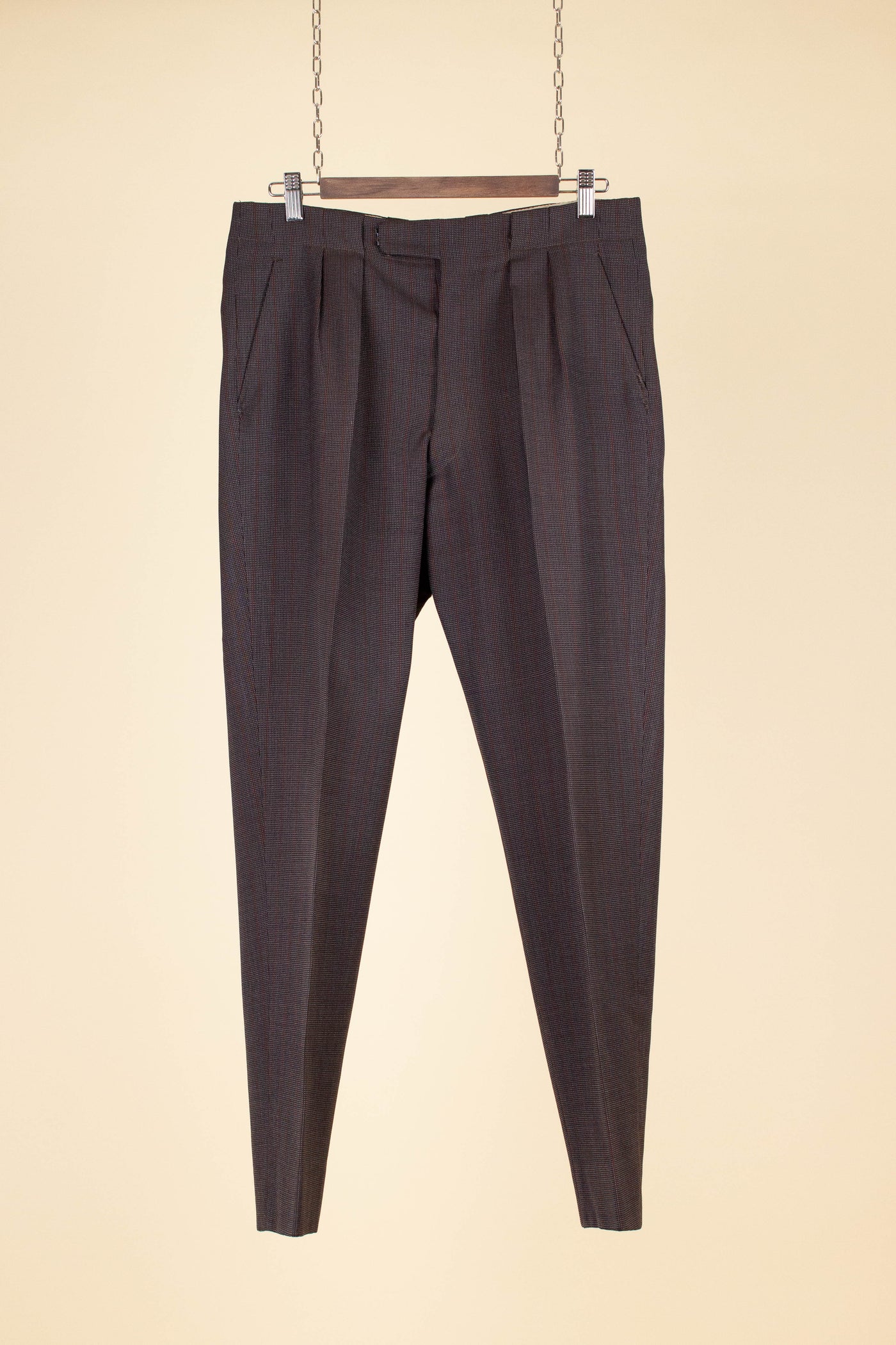 SWEDISH 1955 BROWN STRIPED TWO PIECE BESPOKE SUIT BY M. OLSSON. SIZE CA EU 46-48