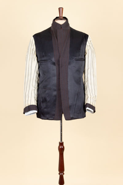 SWEDISH 1955 BROWN STRIPED TWO PIECE BESPOKE SUIT BY M. OLSSON. SIZE CA EU 46-48