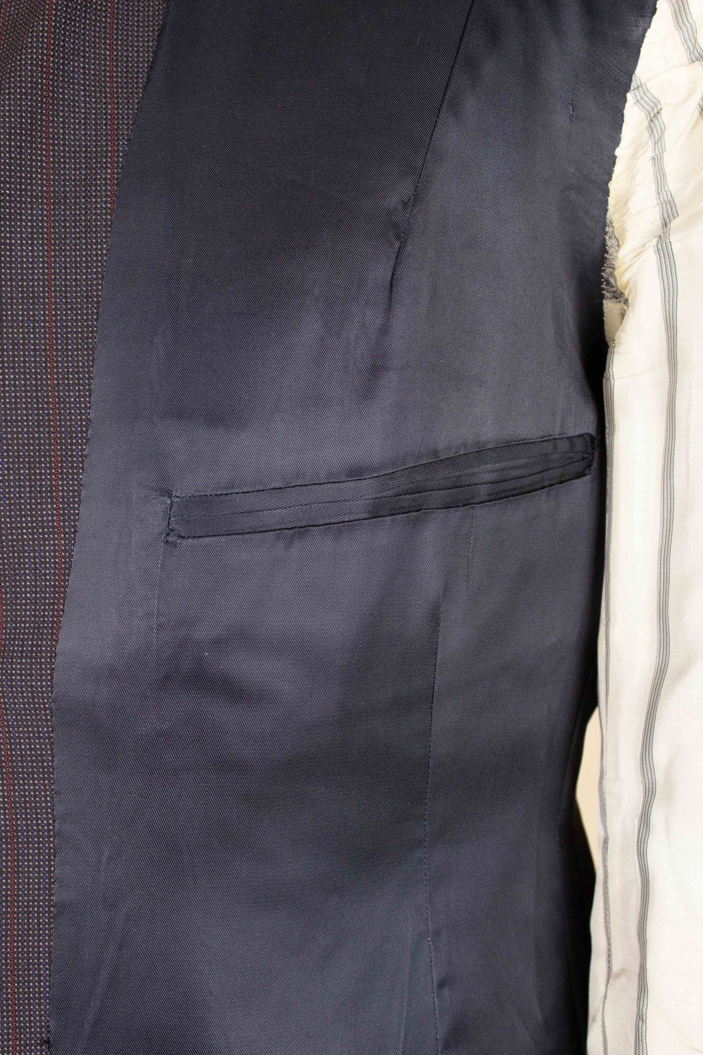 SWEDISH 1955 BROWN STRIPED TWO PIECE BESPOKE SUIT BY M. OLSSON. SIZE CA EU 46-48