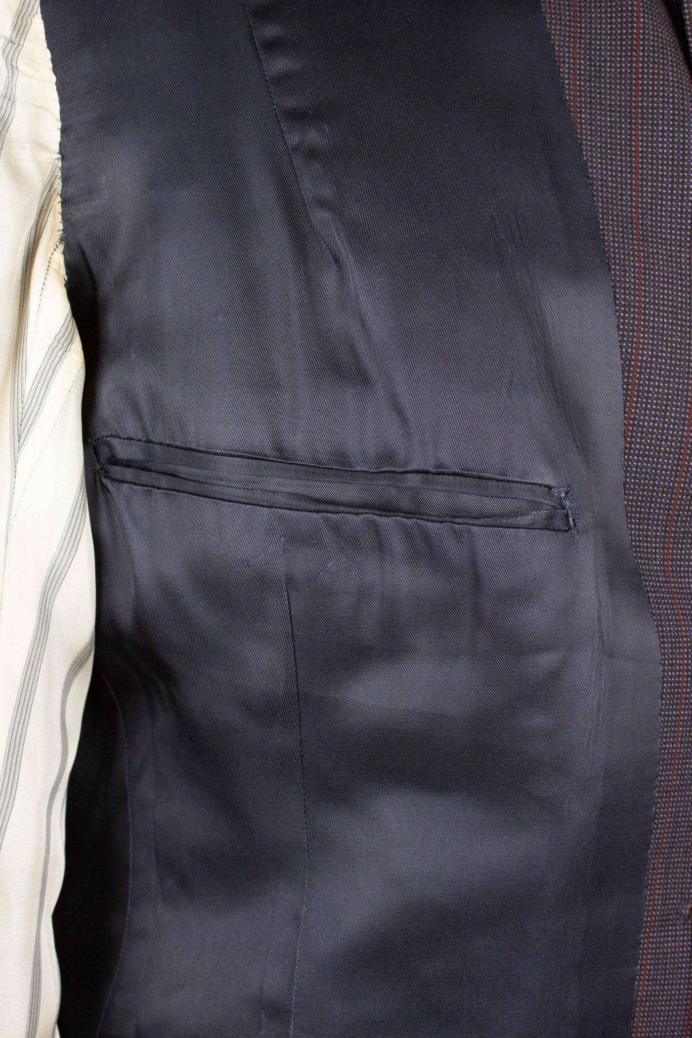 SWEDISH 1955 BROWN STRIPED TWO PIECE BESPOKE SUIT BY M. OLSSON. SIZE CA EU 46-48