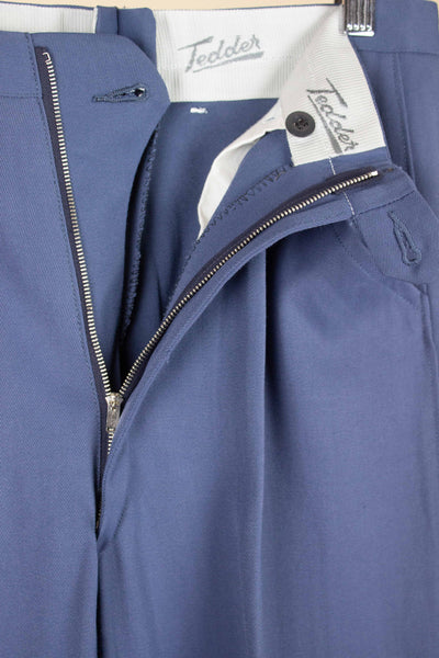 SWEDISH 1950S BLUE SINGLE PLEATED DEADSTOCK TROUSERS BY TEDDER. SIZE CA EU 40