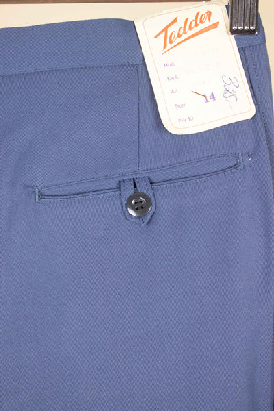 SWEDISH 1950S BLUE SINGLE PLEATED DEADSTOCK TROUSERS BY TEDDER. SIZE CA EU 40