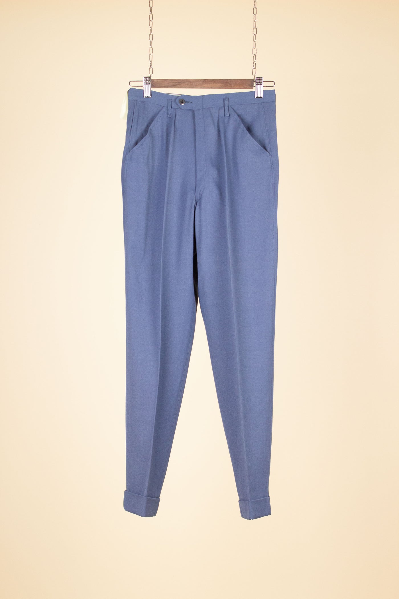 SWEDISH 1950S BLUE SINGLE PLEATED DEADSTOCK TROUSERS BY TEDDER. SIZE CA EU 40