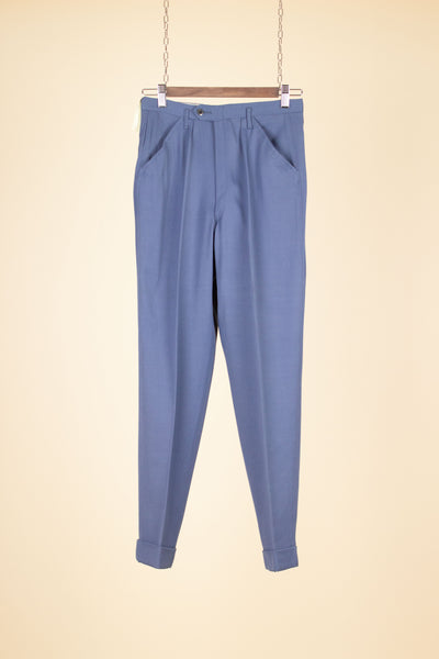 SWEDISH 1950S BLUE SINGLE PLEATED DEADSTOCK TROUSERS BY TEDDER. SIZE CA EU 40