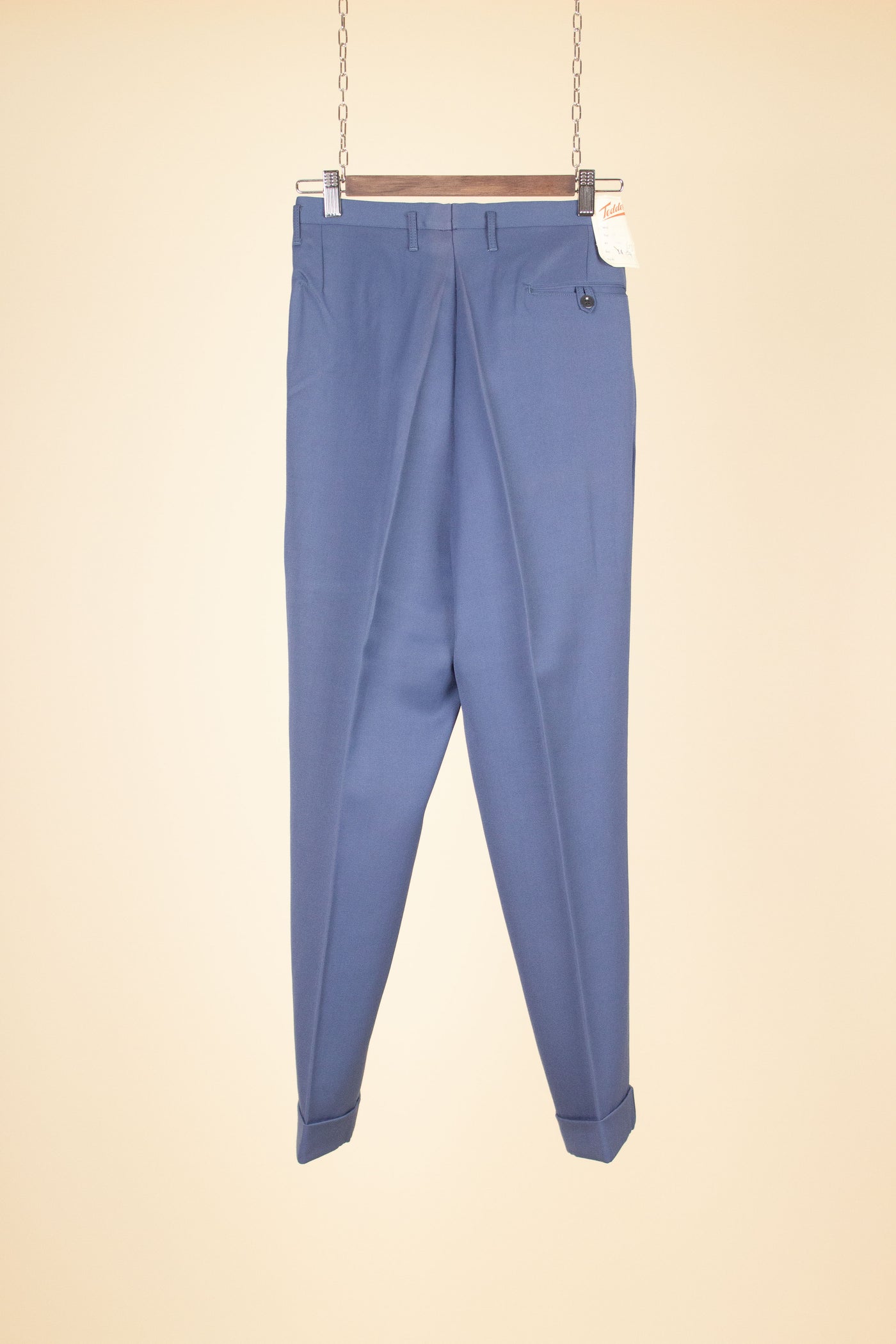 SWEDISH 1950S BLUE SINGLE PLEATED DEADSTOCK TROUSERS BY TEDDER. SIZE CA EU 40