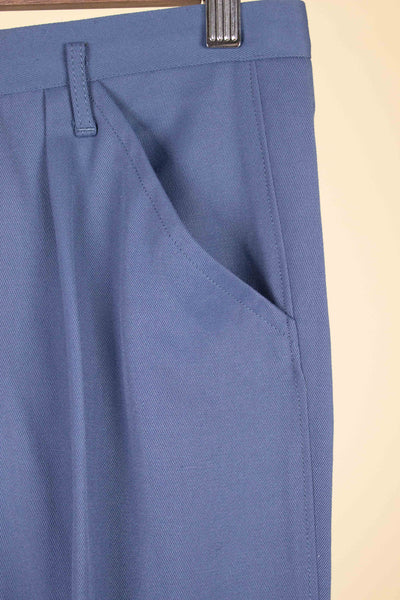 SWEDISH 1950S BLUE SINGLE PLEATED DEADSTOCK TROUSERS BY TEDDER. SIZE CA EU 40