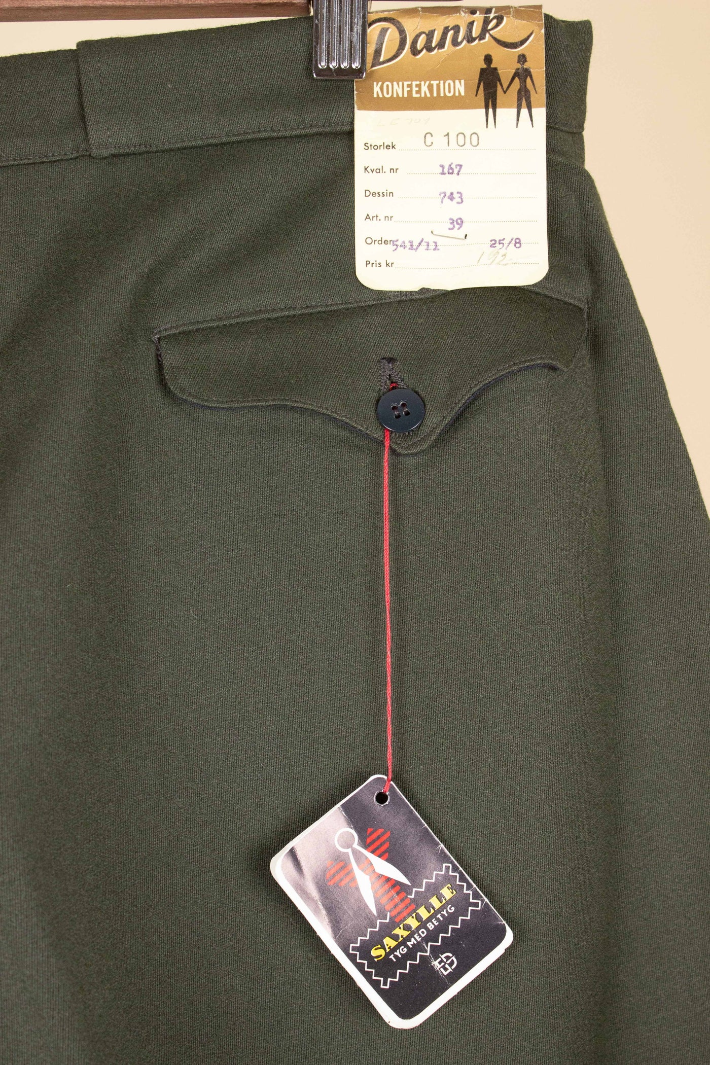 SWEDISH 1950S/1960S DEADSTOCK GREEN BREECHES BY DANIK. SIZE CA EU 48