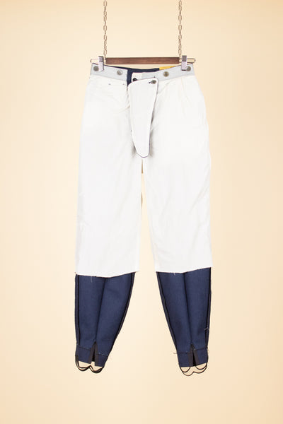 SWEDISH 1940S DEADSTOCK BLUE SKIING TROUSERS BY ALGOTS. SIZE CA EU 40