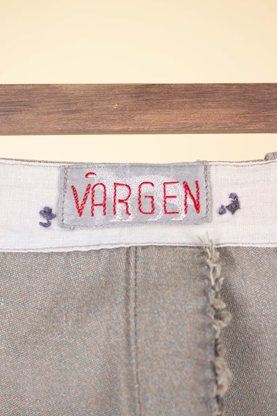 SWEDISH 1940S BEIGE HEAVY WEIGHT WORK TROUSERS BY VARGEN. SIZE CA EU 46-48