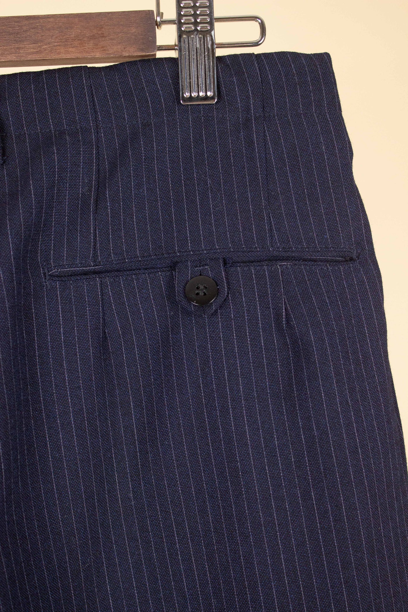 SWEDISH 1950S DARK BLUE PINSTRIPE TROUSERS. SIZE CA EU 48-50