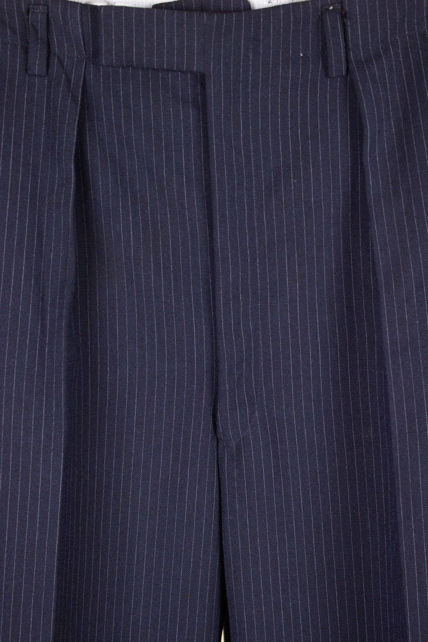 SWEDISH 1950S DARK BLUE PINSTRIPE TROUSERS. SIZE CA EU 48-50