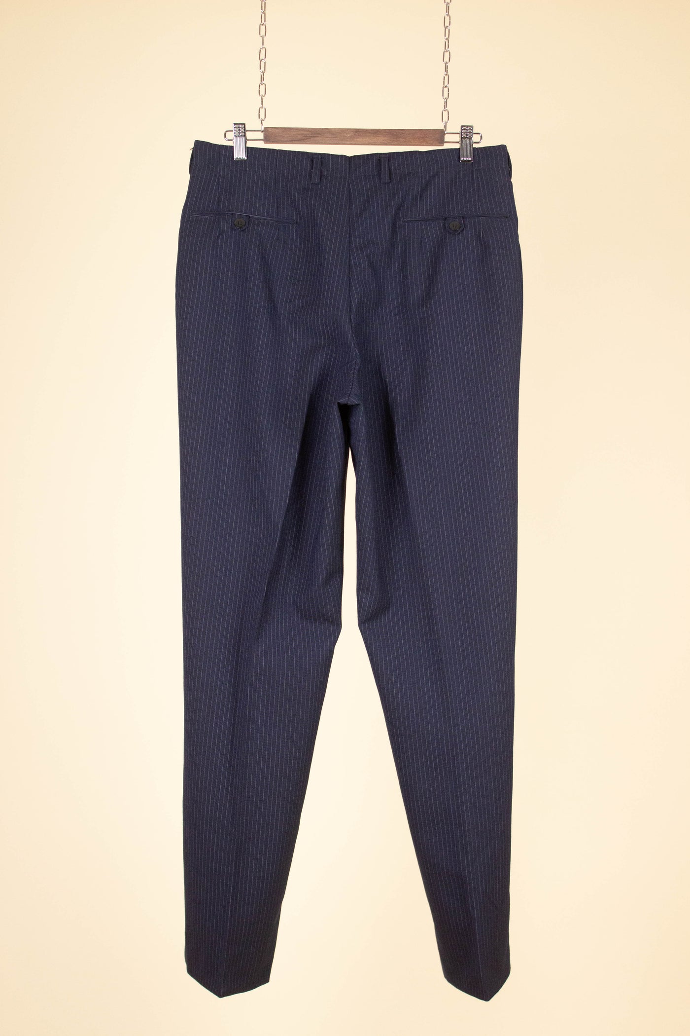 SWEDISH 1950S DARK BLUE PINSTRIPE TROUSERS. SIZE CA EU 48-50
