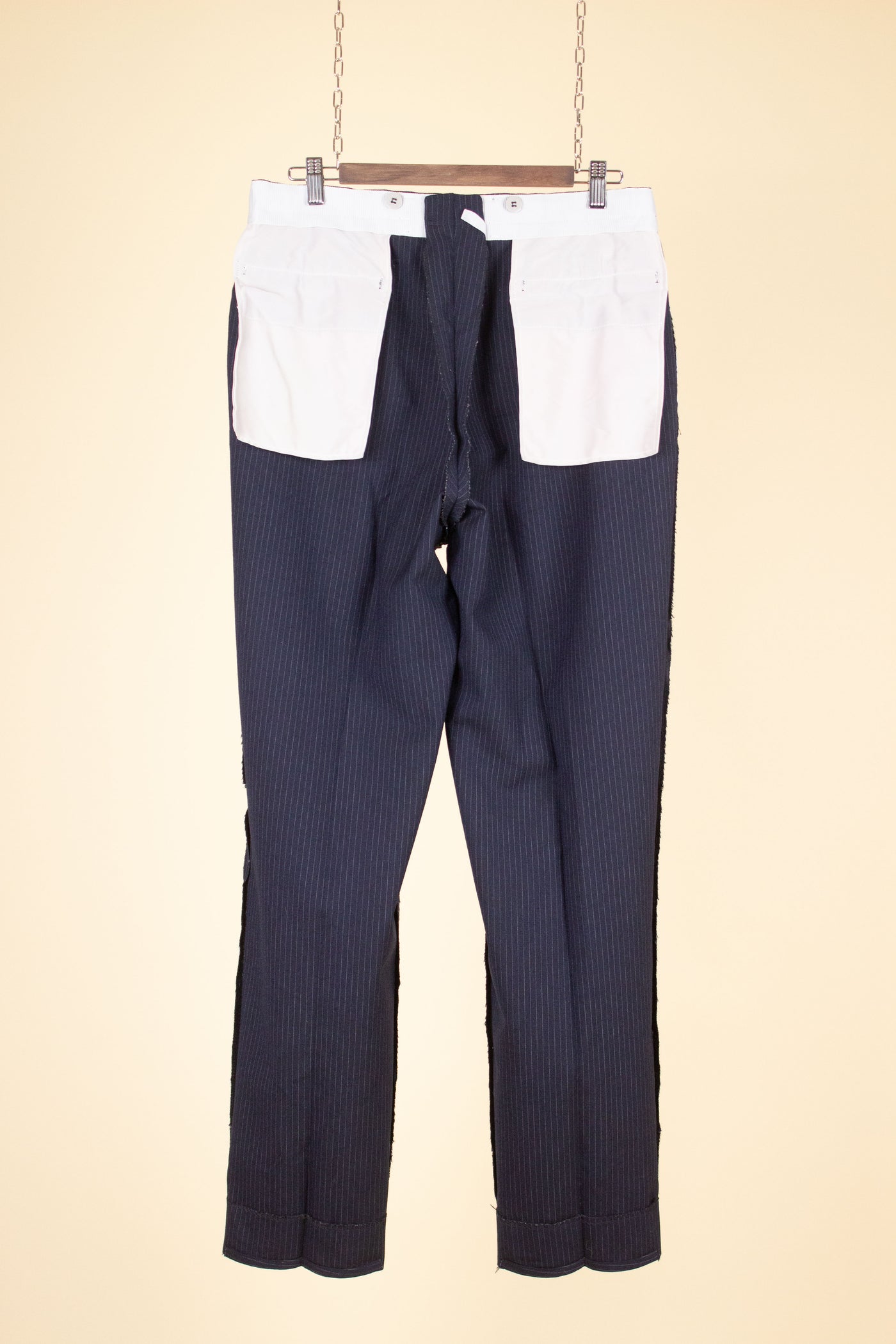 SWEDISH 1950S DARK BLUE PINSTRIPE TROUSERS. SIZE CA EU 48-50