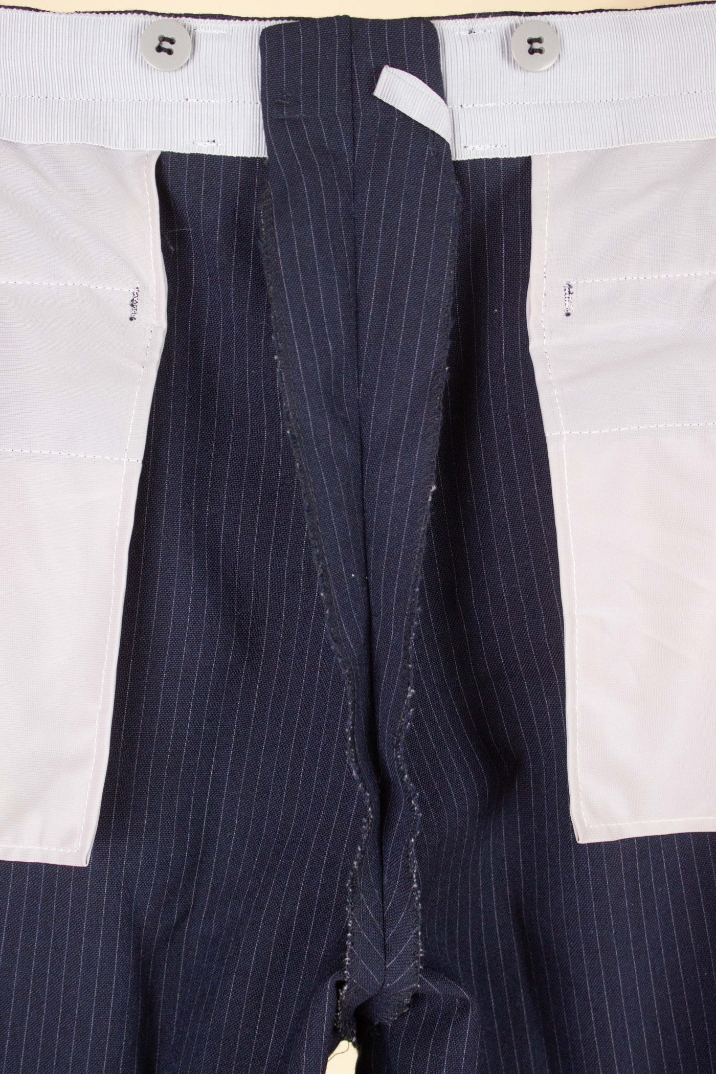 SWEDISH 1950S DARK BLUE PINSTRIPE TROUSERS. SIZE CA EU 48-50