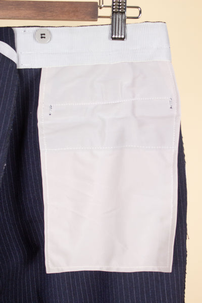SWEDISH 1950S DARK BLUE PINSTRIPE TROUSERS. SIZE CA EU 48-50