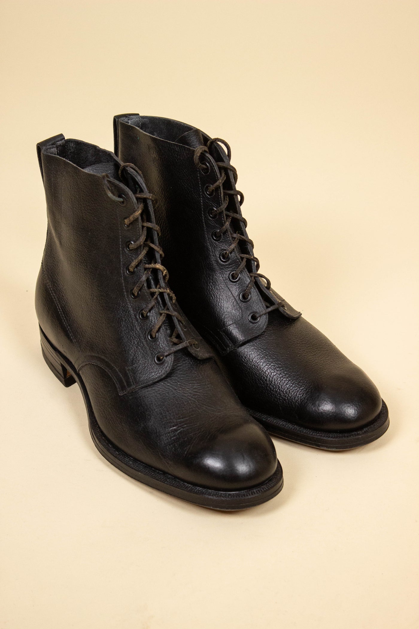 SWEDISH ARMY DEADSTOCK 1942 BLACK BOOTS. SIZE EU 46 (US 13/UK 12.5)