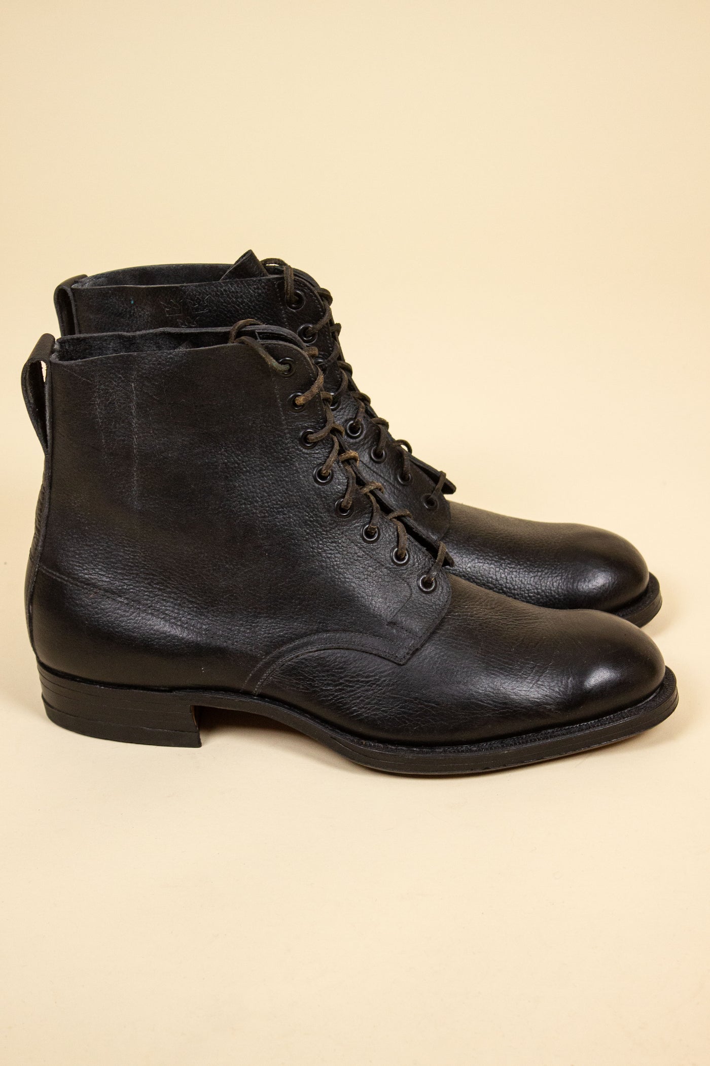 SWEDISH ARMY DEADSTOCK 1942 BLACK BOOTS. SIZE EU 46 (US 13/UK 12.5)