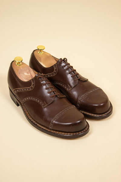 SWEDISH DEADSTOCK 1940S/1950S BROWN DERBY SHOES BY PREFECT. SIZE EU 42 (US 9/UK 8.5)