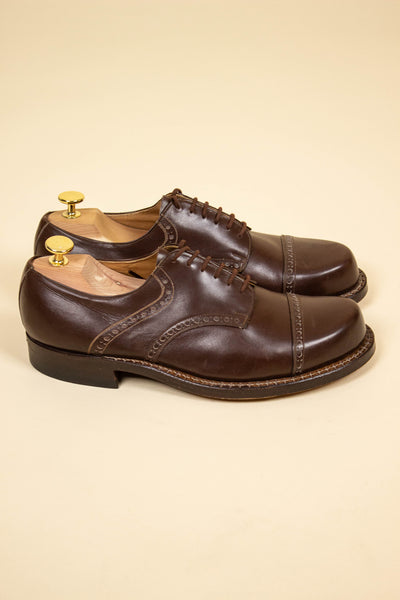 SWEDISH DEADSTOCK 1940S/1950S BROWN DERBY SHOES BY PREFECT. SIZE EU 42 (US 9/UK 8.5)