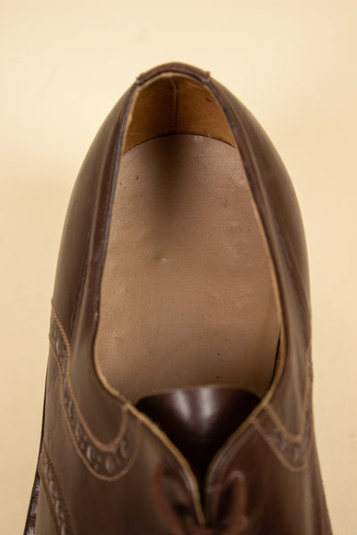 SWEDISH DEADSTOCK 1940S/1950S BROWN DERBY SHOES BY PREFECT. SIZE EU 42 (US 9/UK 8.5)