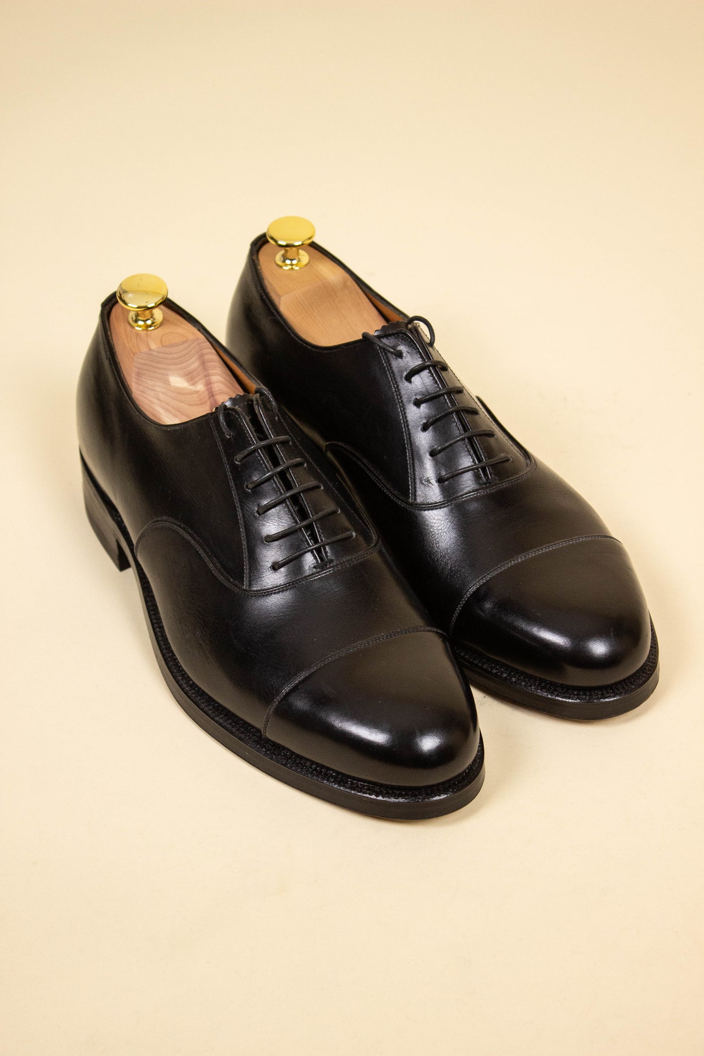 SWEDISH DEADSTOCK 1958 BLACK OXFORDS SHOES BY SS SKO. SIZE EU 43 (US 10/UK 9.5)