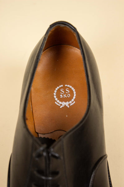 SWEDISH DEADSTOCK 1958 BLACK OXFORDS SHOES BY SS SKO. SIZE EU 43 (US 10/UK 9.5)