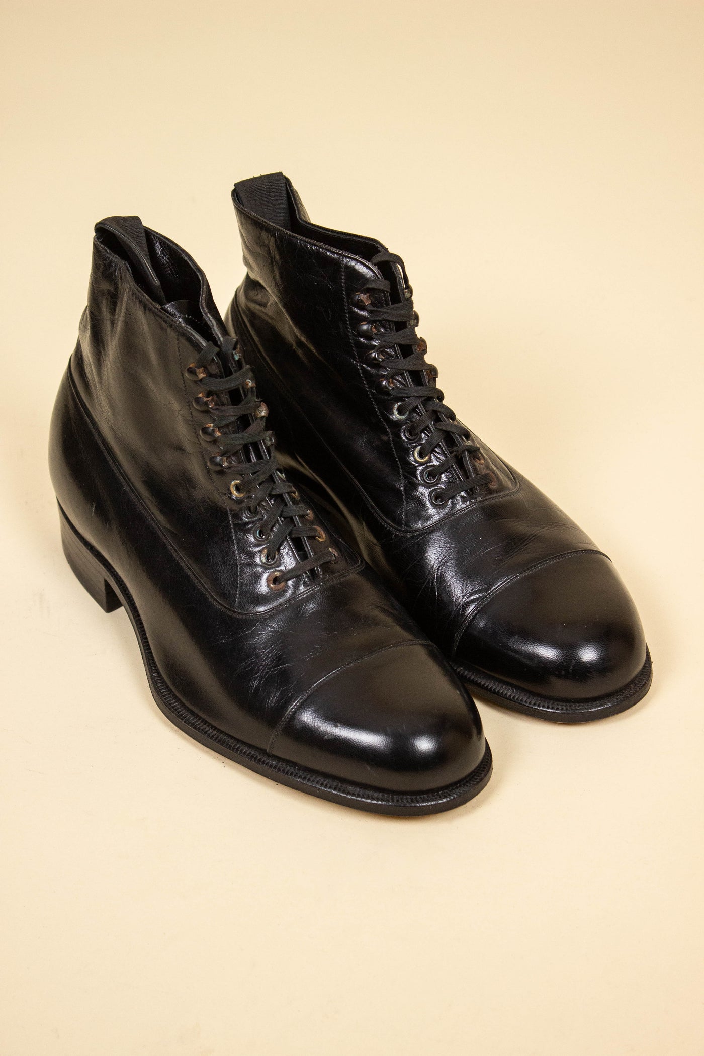 SWEDISH DEADSTOCK 1940s BLACK BALMORAL BOOTS BY ASTOR. EU SIZE 42 (US 9/ UK 8.5)