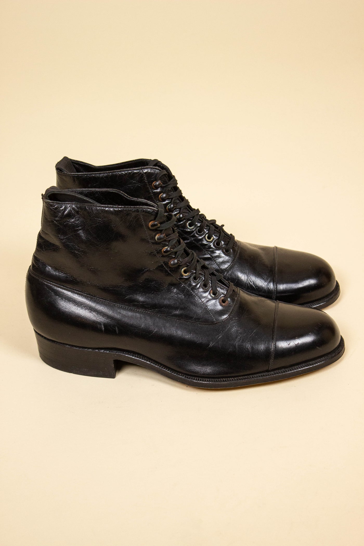 SWEDISH DEADSTOCK 1940s BLACK BALMORAL BOOTS BY ASTOR. EU SIZE 42 (US 9/ UK 8.5)