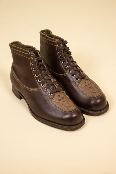 SWEDISH 1930S/1940S TWO TONE BOOTS. SIZE EU 40 (US 7/UK 6.5)