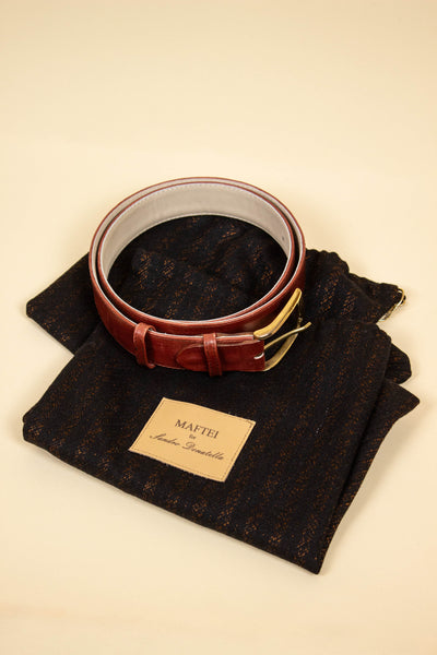 BESPOKE AUSTRIAN CONTEMPORARY BURGUNDY WHOLECUT SHOES BY MAFTEI, WITH MATCHING BELT INCLUDED. SIZE 41,5 (US 8.5/UK 8)